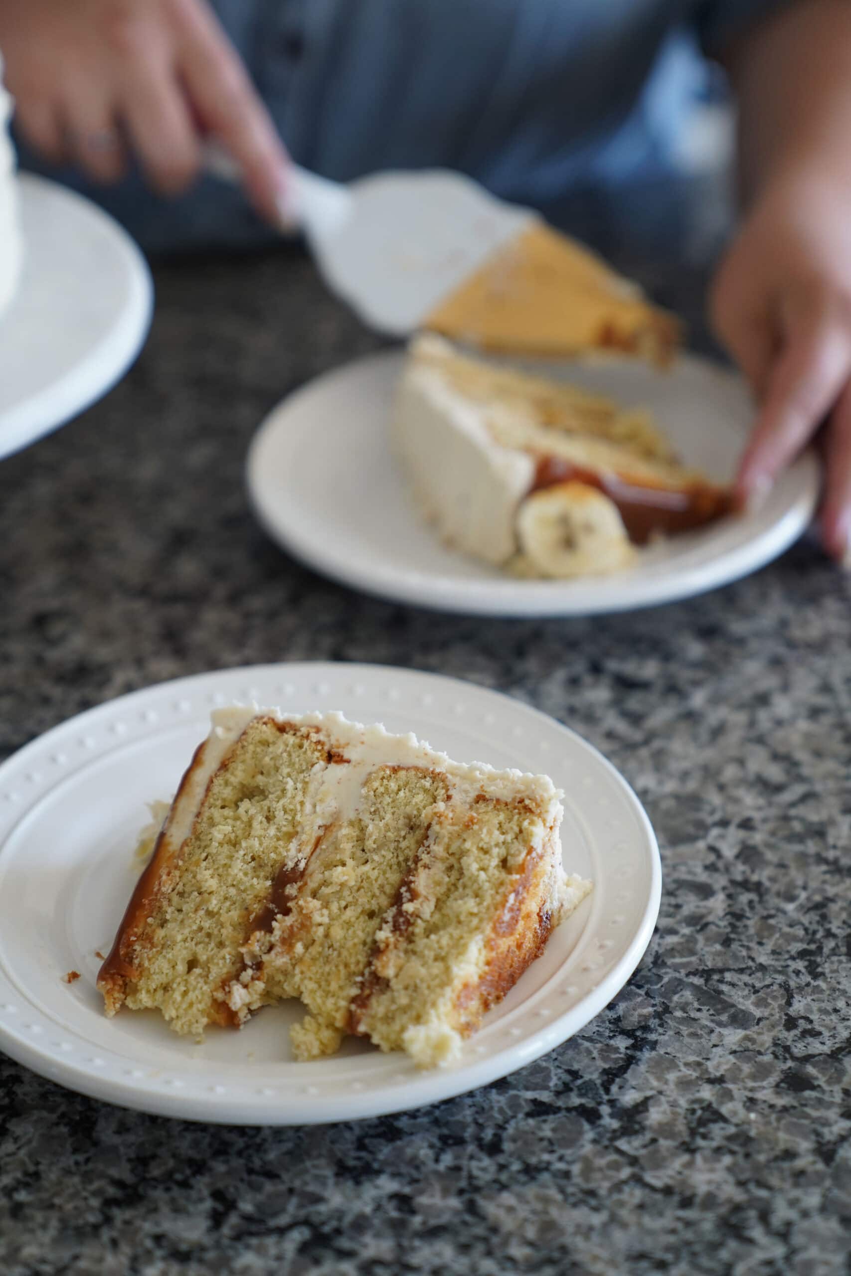 Sliced banana caramel cake