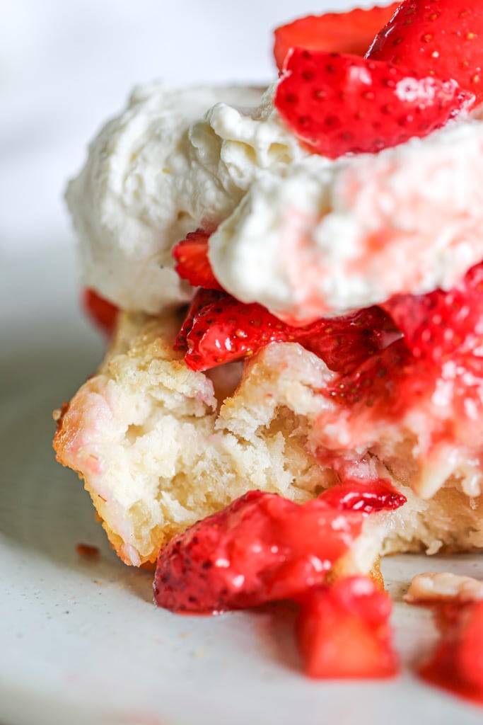 This image shows an a front view look at the strawberry shortcake casserole bake.