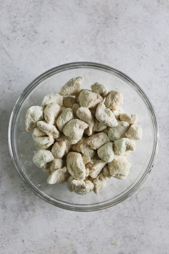 This image shows an overhead look at cut-up biscuits.