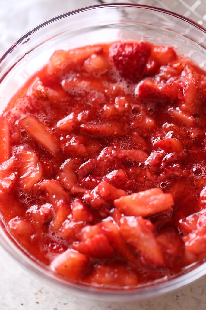 This image is showing a close up of strawberry sauce.