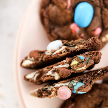 Image showing chocolate malted cookies broken in half.