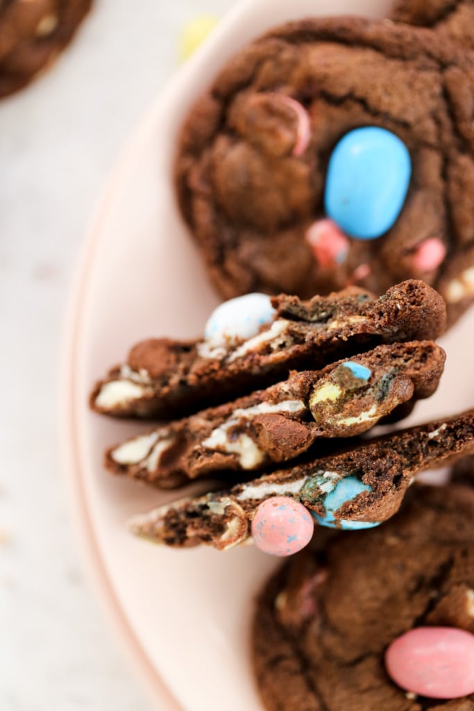 Image showing chocolate malted cookies broken in half.